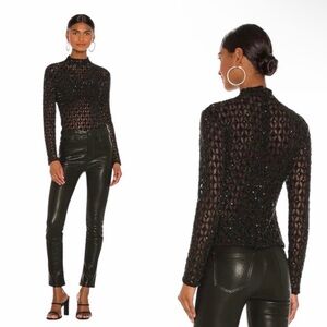 NEW NWT Retrofete Mika Top in Black Beaded Lace Sequin SZ Small $495